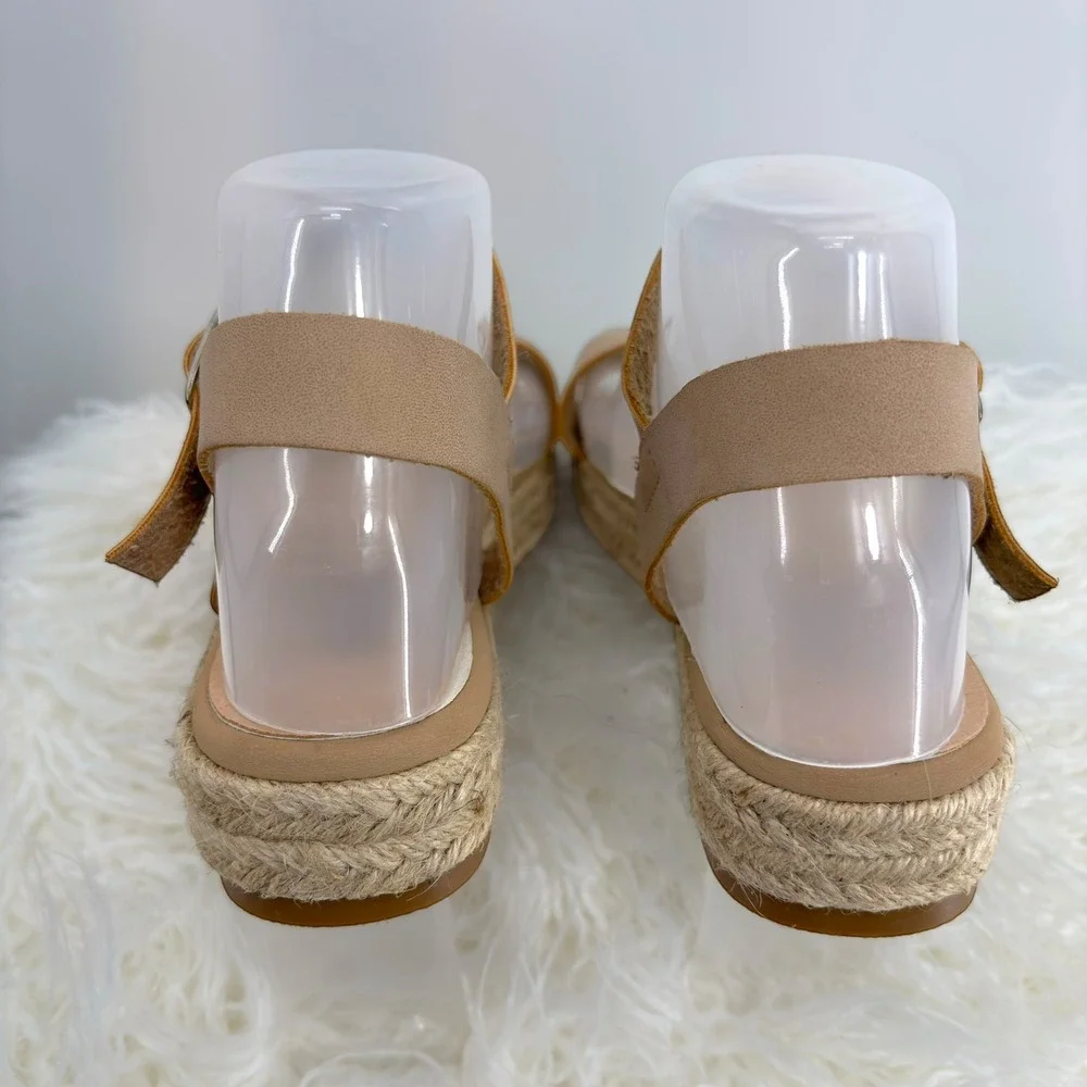 AMS Audrey Tan Espadrille Platform Sandals Women Size 8 Buckle‎ Neutral Summer